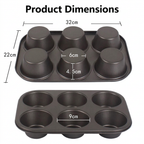 2 Pack Extra Large Nonstick Muin Pan, Carbon Steel Cupcake Pan, Easy to Clean and Perect or Making Muins or Cupcakes, 6 Cup Jumbo