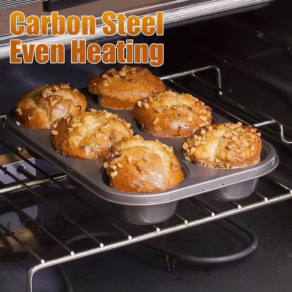 2 Pack Extra Large Nonstick Muin Pan, Carbon Steel Cupcake Pan, Easy to Clean and Perect or Making Muins or Cupcakes, 6 Cup Jumbo