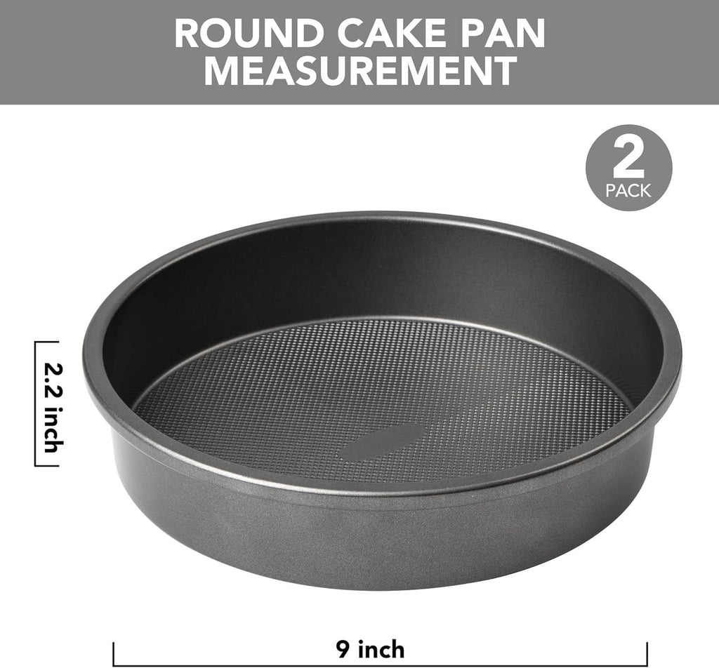 9" Round Cake Pan Set o 2, 0.8mm Thick Heavy Duty Bakeware or Tiered & Layered Cakes, Nonstick Baking Pan with Diamond Texture or Even Heating, Cake Mold