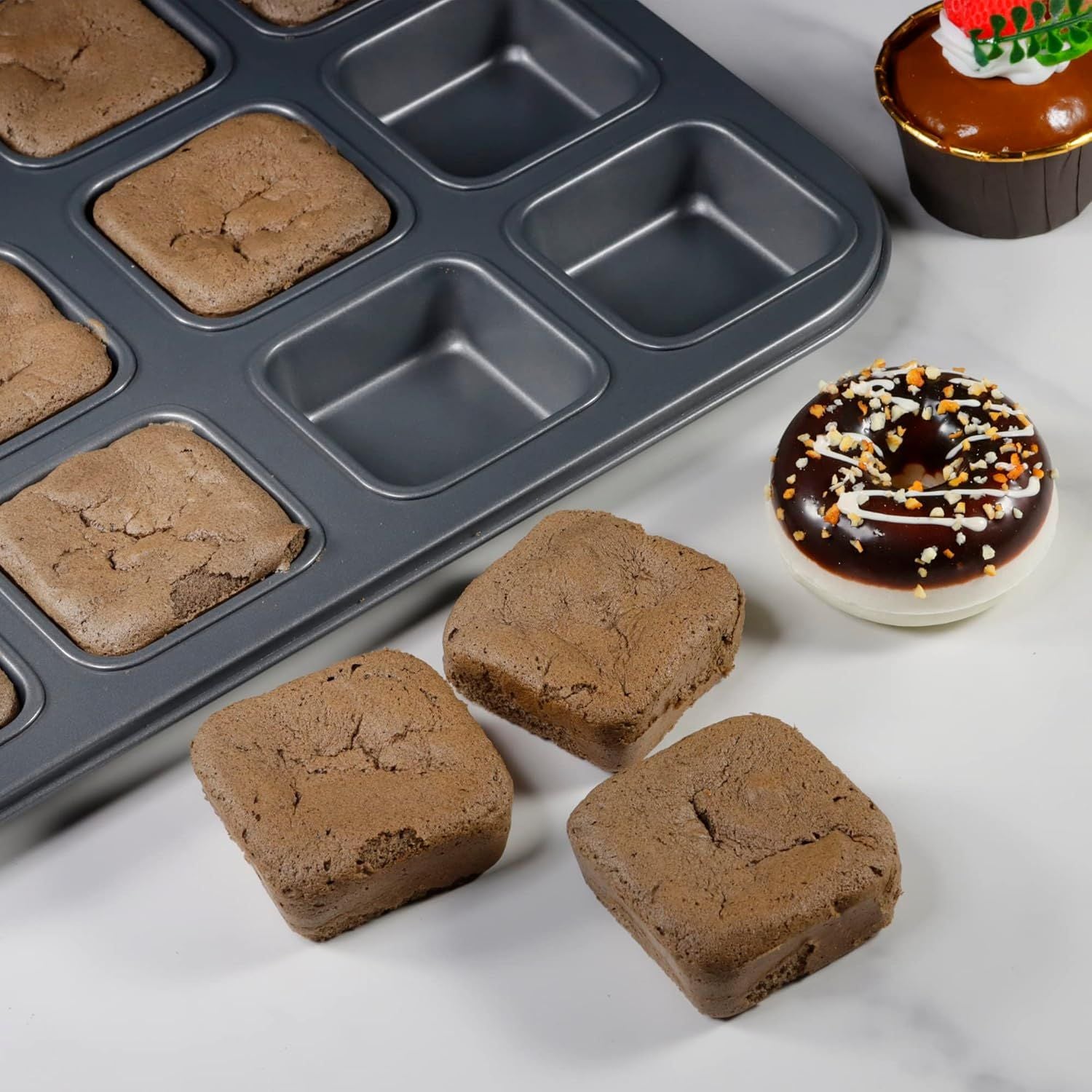 2 Pack Brownie Pan, Non-stick Bakeware or Bread and Loa, Heavy Duty Carbon Steel Mini Muin Pan, 12-Cavity
