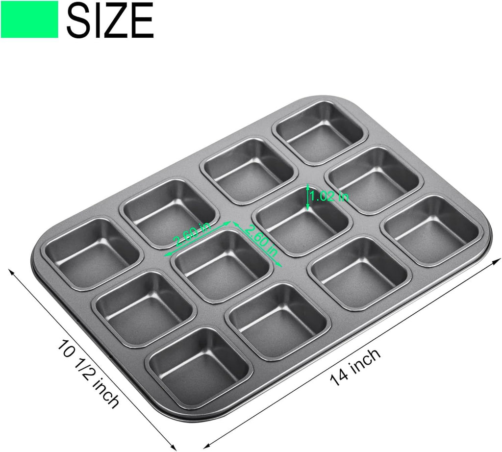 2 Pack Brownie Pan, Non-stick Bakeware or Bread and Loa, Heavy Duty Carbon Steel Mini Muin Pan, 12-Cavity