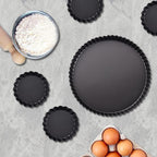9 in Non-Stick Tart and Quiche Pan with Removable Bottom and 4 Mini Tart Pans 4-inch, Heavy Duty Fluted Side for Pies, Mousse Cakes, Dessert Baking (5 Pack)