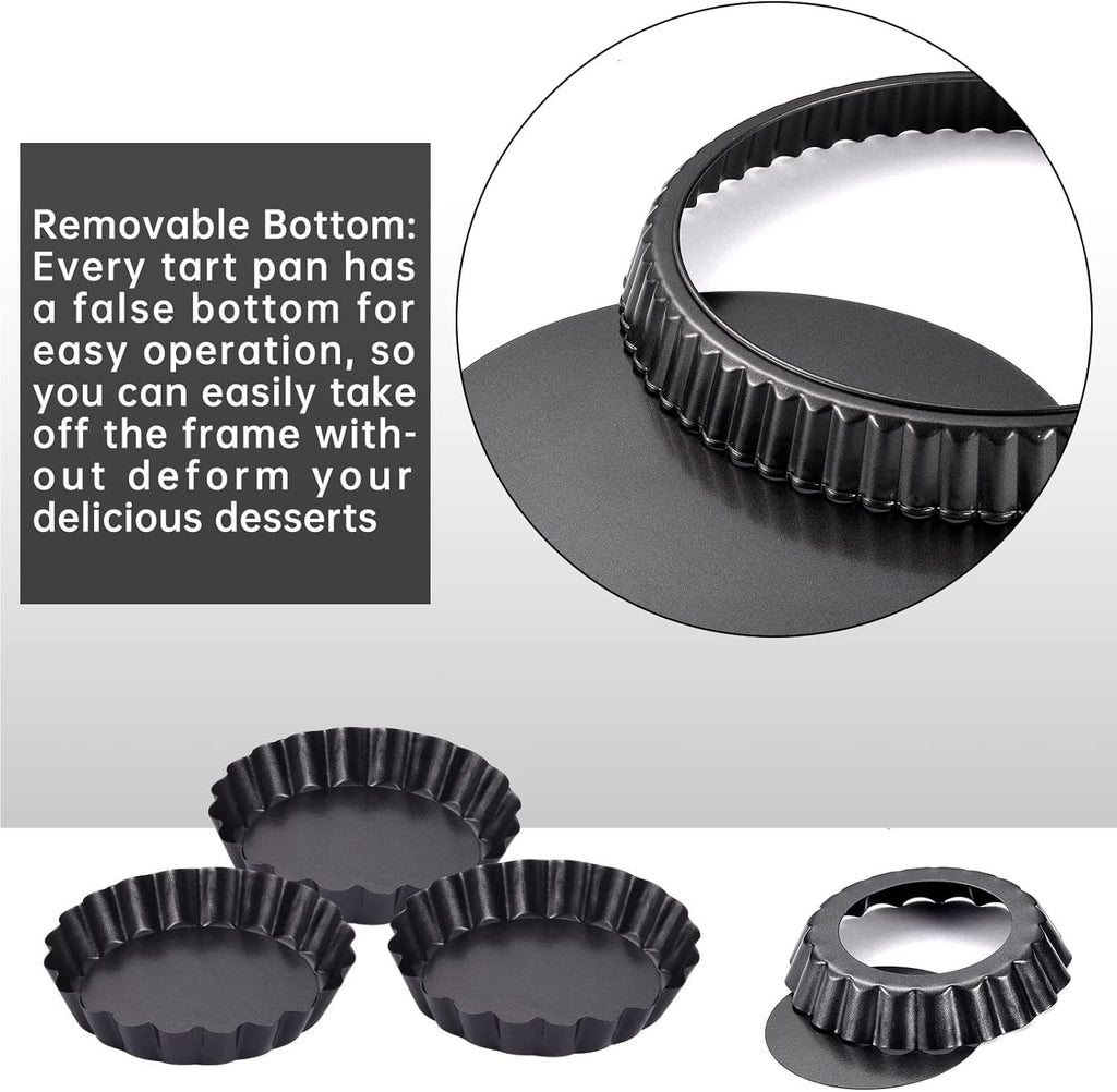 9 in Non-Stick Tart and Quiche Pan with Removable Bottom and 4 Mini Tart Pans 4-inch, Heavy Duty Fluted Side for Pies, Mousse Cakes, Dessert Baking (5 Pack)