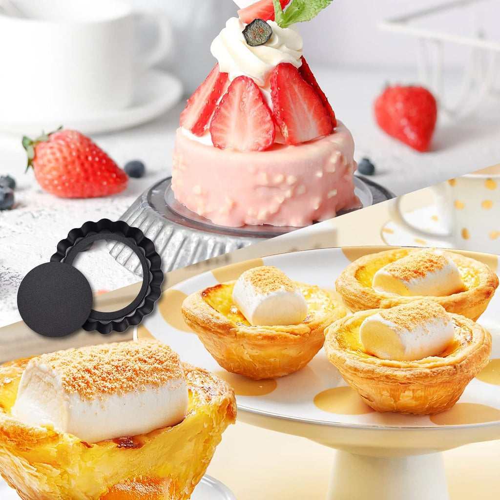 9 in Non-Stick Tart and Quiche Pan with Removable Bottom and 4 Mini Tart Pans 4-inch, Heavy Duty Fluted Side for Pies, Mousse Cakes, Dessert Baking (5 Pack)