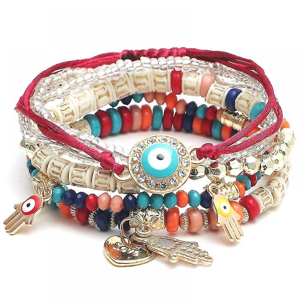 1 Pcs Hand Bracelet Boho Charms Stretch Stackable Bracelet Handmade Multicolor Crystal Beaded Lucky Protection Bangles Strand Bracelet