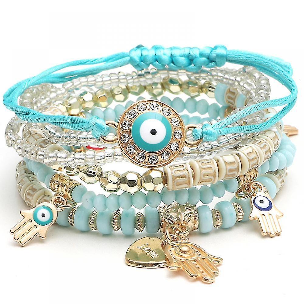 1 Pcs Hand Bracelet Boho Charms Stretch Stackable Bracelet Handmade Multicolor Crystal Beaded Lucky Protection Bangles Strand Bracelet