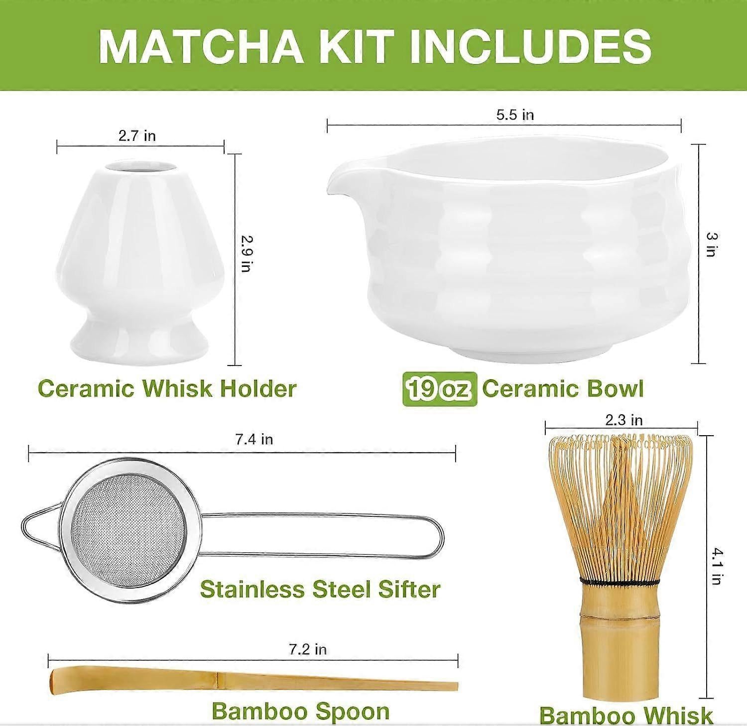 Matcha Whisk Set (5pcs) - Bowl, Bamboo Whisk, Scoop & Holder