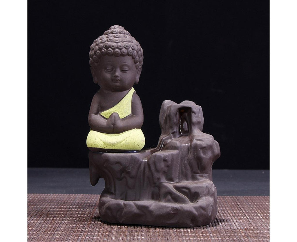 Porcelain Clay Little Buddha Censer Backflow Incense Burner Holder Ornament-Blue