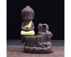Porcelain Clay Little Buddha Censer Backflow Incense Burner Holder Ornament-Blue