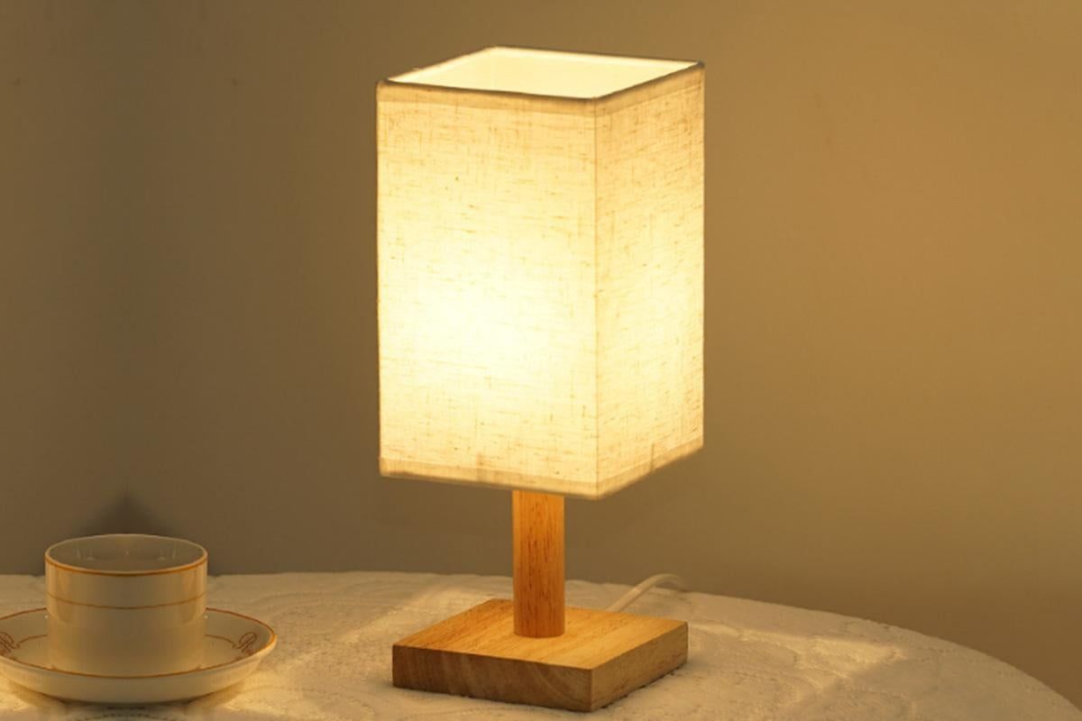 Bedside Table Lamp for Bedroom Minimalist Nightstand Lamp with Square Fabric Shade Reading Desk Lamp Night Lamp
