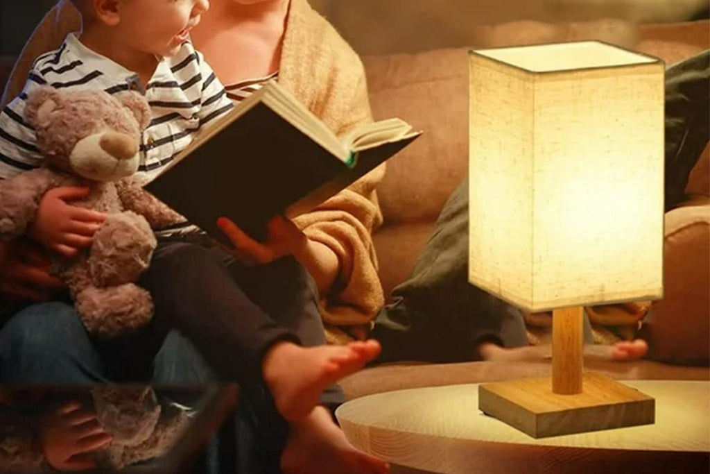 Bedside Table Lamp for Bedroom Minimalist Nightstand Lamp with Square Fabric Shade Reading Desk Lamp Night Lamp