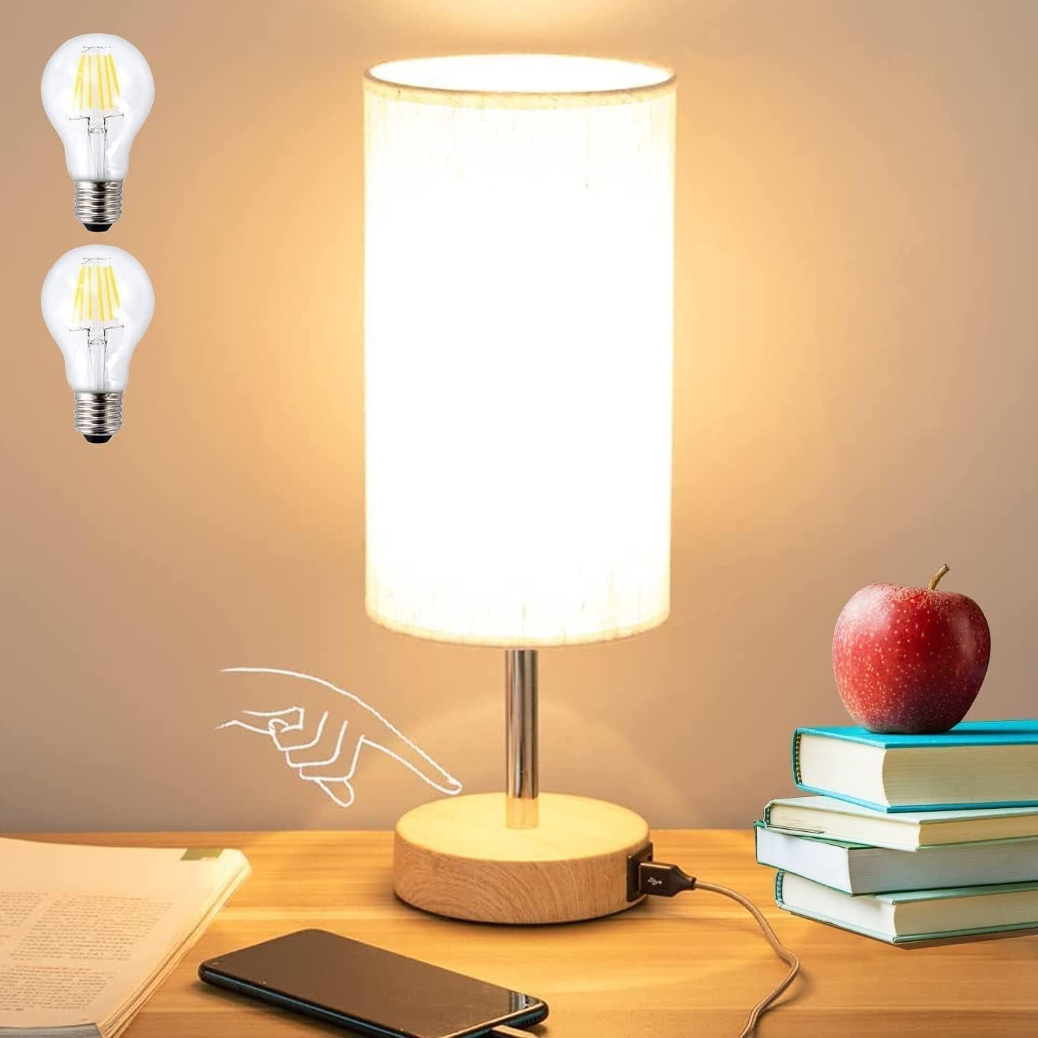 Bedside Table Lamp for Bedroom Minimalist Nightstand Lamp with Square Fabric Shade Reading Desk Lamp Night Lamp