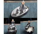 Teahouse Waterfall Lotus Backflow Incense Burner Ceramic Censer Home Decoration- C