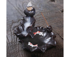Teahouse Waterfall Lotus Backflow Incense Burner Ceramic Censer Home Decoration- C
