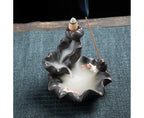 Teahouse Waterfall Lotus Backflow Incense Burner Ceramic Censer Home Decoration- C