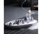 Teahouse Waterfall Lotus Backflow Incense Burner Ceramic Censer Home Decoration- C