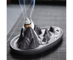Teahouse Waterfall Lotus Backflow Incense Burner Ceramic Censer Home Decoration- C