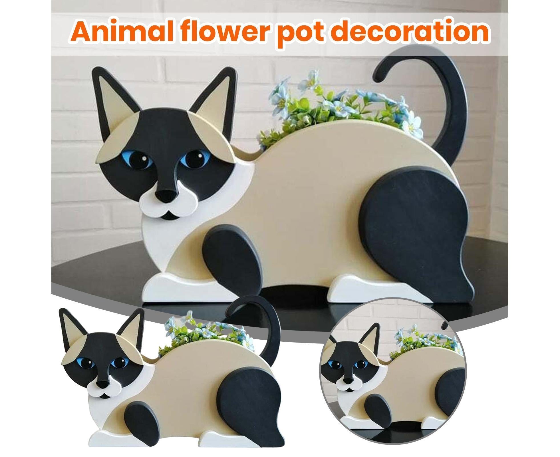 Flower Pot Cat Shape PVC Plant Pot - B