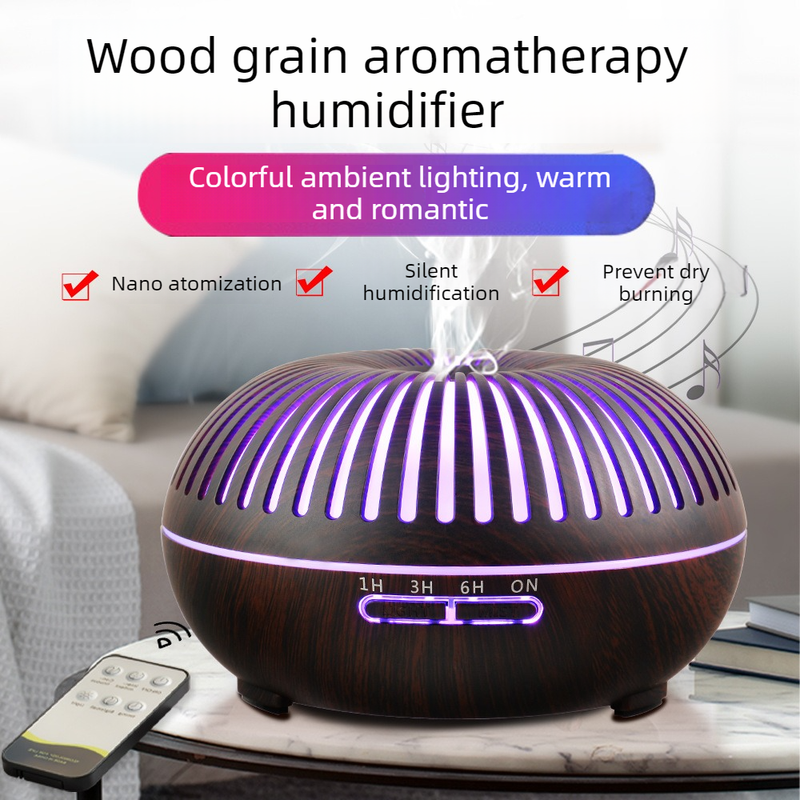 550ML Wood-Grain Aroma Diffuser and Humidifier with Bluetooth Speaker, 7-Color LED Night Light, Remote Control, Timer, and Auto Shut-Off – Light Wood Zweitbild