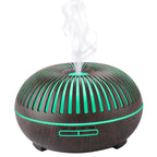 550ML Wood-Grain Aroma Diffuser and Humidifier with Bluetooth Speaker, 7-Color LED Night Light, Remote Control, Timer, and Auto Shut-Off – Dark Wood