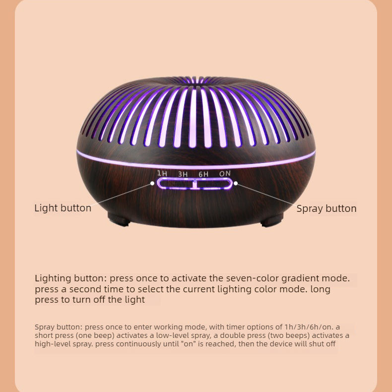 550ML Wood-Grain Aroma Diffuser and Humidifier with Bluetooth Speaker, 7-Color LED Night Light, Remote Control, Timer, and Auto Shut-Off – Dark Wood
