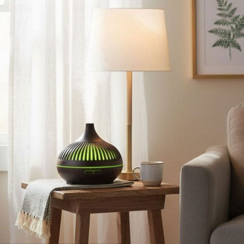 (2-Pack) 550ml Wood-Grain Ultrasonic Aroma Diffuser and Humidifier with 7-Color LED Night Light and Timer for the Bedroom – Dark Wood