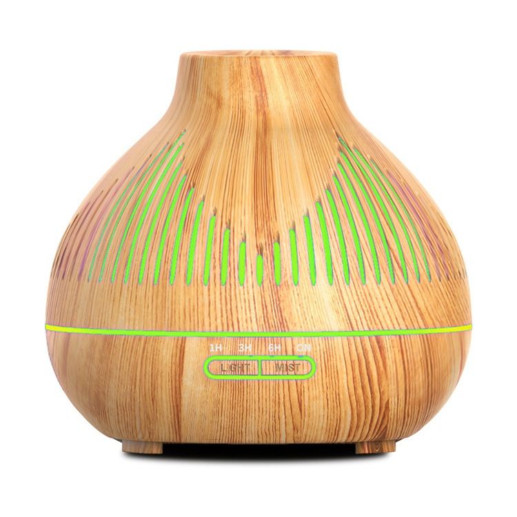 (2-Pack) 500mL Wood-Grain Ultrasonic Diffuser and Humidifier, 7-Color LED Night Light with Timer, for Home, Bedroom, or Office (10–30㎡) – Light Wood Hauptbild