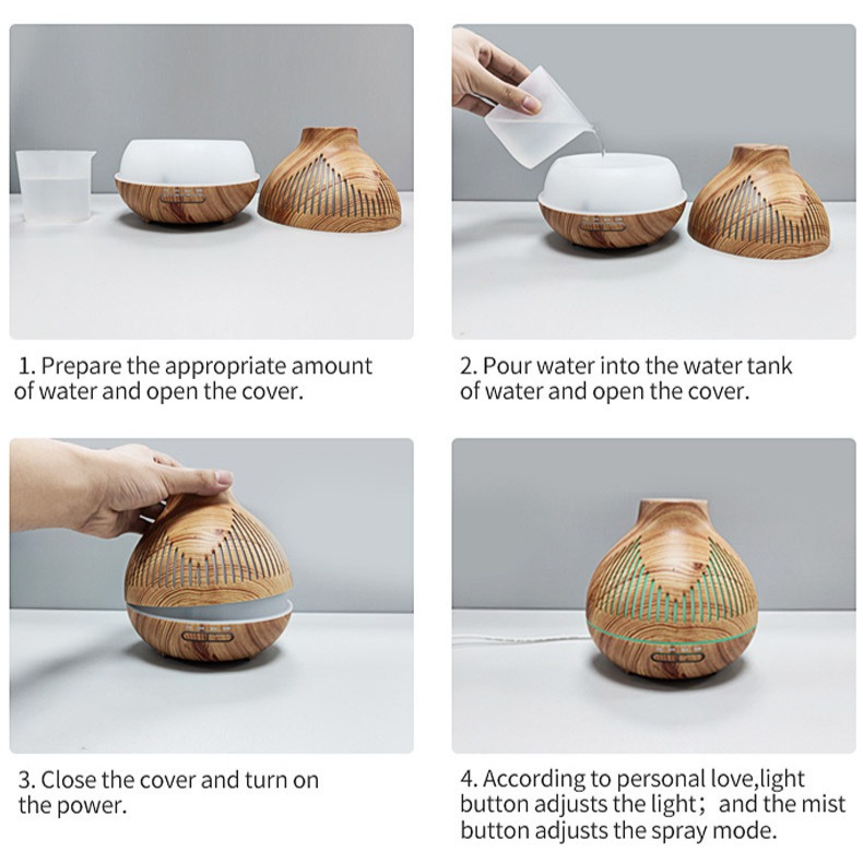 (2-Pack) 500mL Wood-Grain Ultrasonic Diffuser and Humidifier, 7-Color LED Night Light with Timer, for Home, Bedroom, or Office (10–30㎡) – Dark Wood Zweitbild