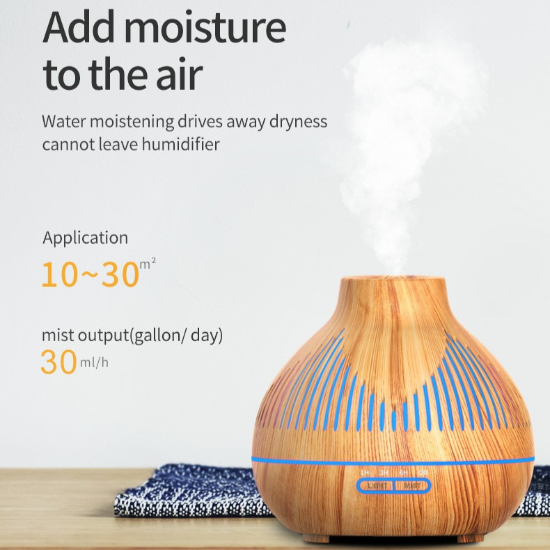 (2-Pack) 500mL Wood-Grain Ultrasonic Diffuser and Humidifier, 7-Color LED Night Light with Timer, for Home, Bedroom, or Office (10–30㎡) – Dark Wood