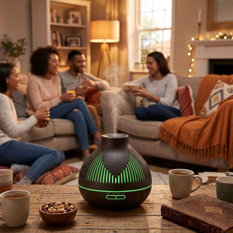 (2-Pack) 500mL Wood-Grain Ultrasonic Diffuser and Humidifier, 7-Color LED Night Light with Timer, for Home, Bedroom, or Office (10–30㎡) – Dark Wood