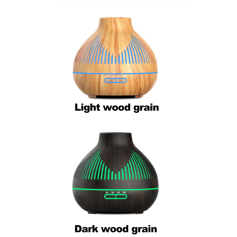 (2-Pack) 500mL Wood-Grain Ultrasonic Diffuser and Humidifier, 7-Color LED Night Light with Timer, for Home, Bedroom, or Office (10–30㎡) – Dark Wood