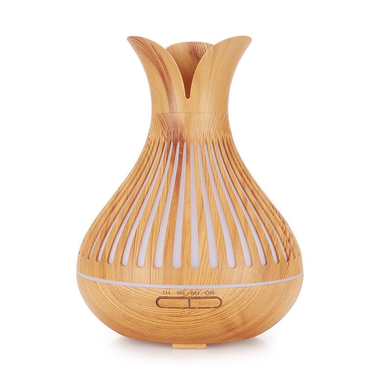 Wood Grain Flower Vase Diffuser and Humidifier, 7-Color LED Light, Timer, and Remote Control, 500 mL Ultrasonic Aroma Diffuser—Light Wood Hauptbild