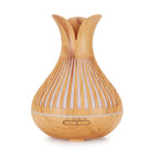 Wood Grain Flower Vase Diffuser and Humidifier, 7-Color LED Light, Timer, and Remote Control, 500 mL Ultrasonic Aroma Diffuser—Light Wood