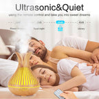 Wood Grain Flower Vase Diffuser and Humidifier, 7-Color LED Light, Timer, and Remote Control, 500 mL Ultrasonic Aroma Diffuser—Light Wood