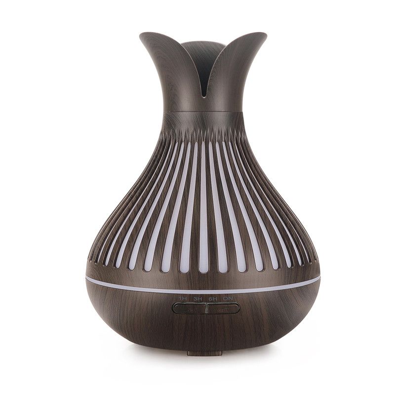 Wood Grain Flower Vase Diffuser and Humidifier, 7-Color LED Light, Timer, and Remote Control, 500 mL Ultrasonic Aroma Diffuser—Dark Wood Hauptbild