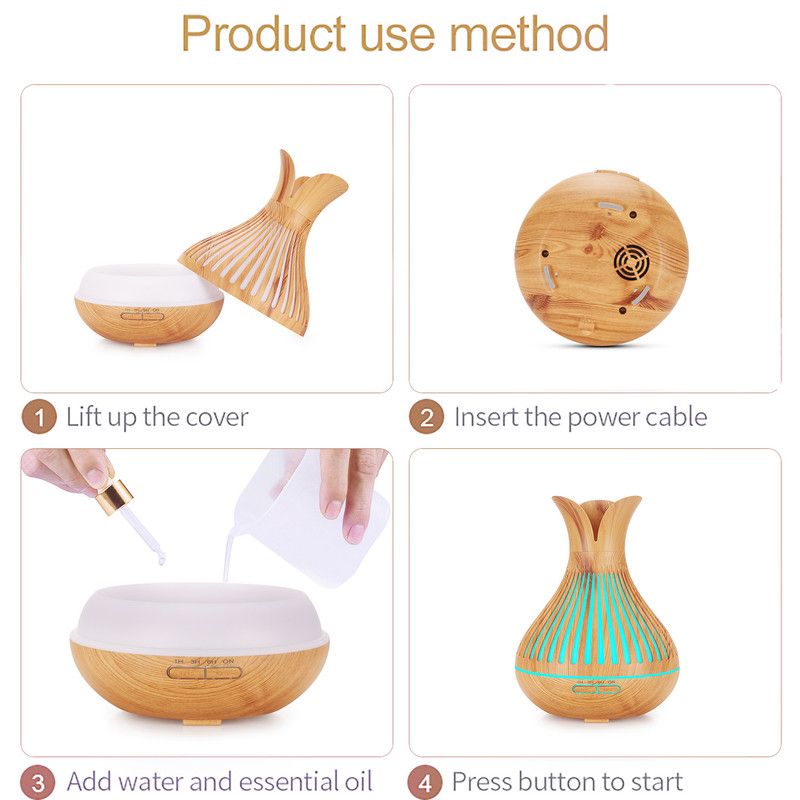 Wood Grain Flower Vase Diffuser and Humidifier, 7-Color LED Light, Timer, and Remote Control, 500 mL Ultrasonic Aroma Diffuser—Dark Wood Zweitbild