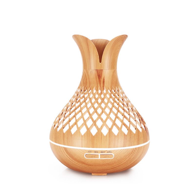 500ML Diamond Hollow Wood Grain Diffuser Humidifier, 7-Color LED Night Light, Remote Control, Timer, Continuous & Intermittent Mist - Light Wood Hauptbild
