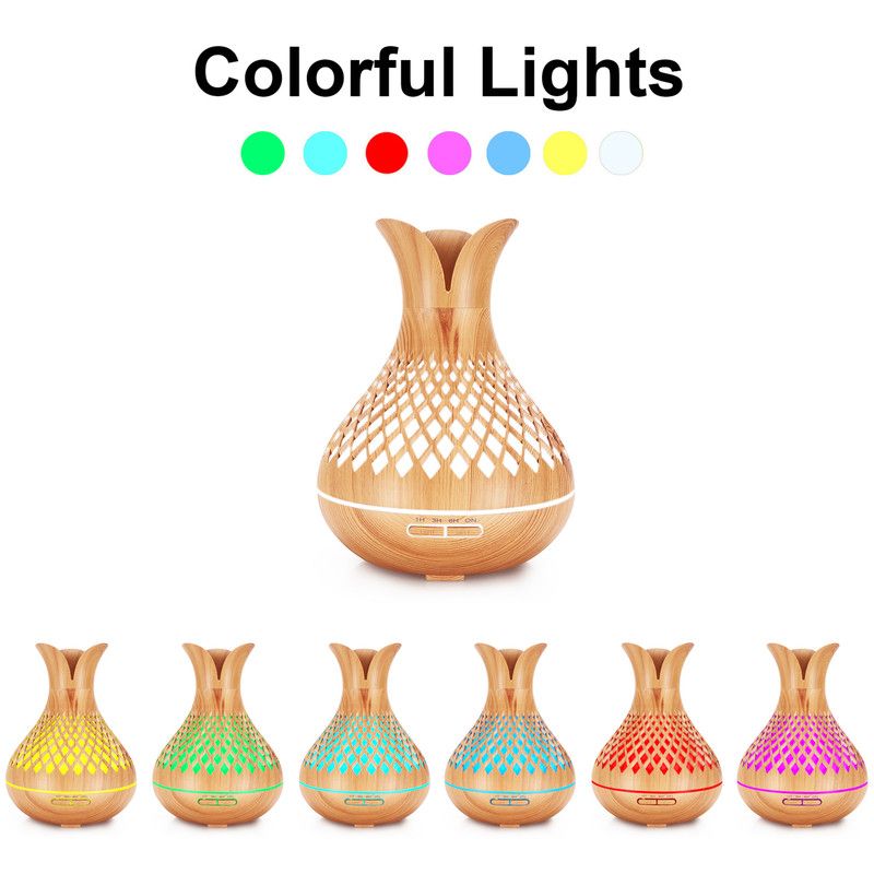 500ML Diamond Hollow Wood Grain Diffuser Humidifier, 7-Color LED Night Light, Remote Control, Timer, Continuous & Intermittent Mist - Light Wood Zweitbild