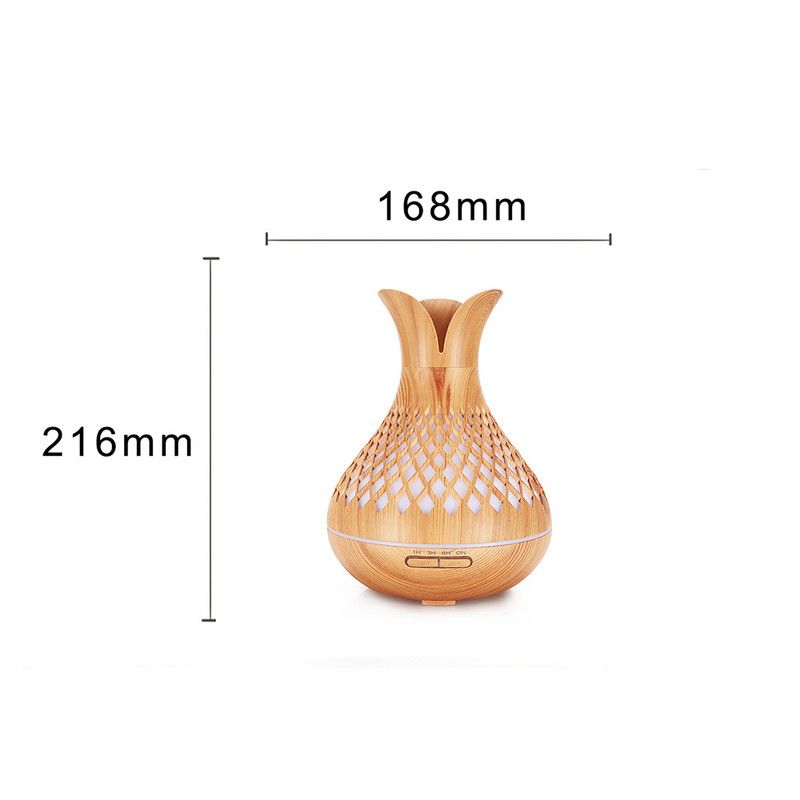500ML Diamond Hollow Wood Grain Diffuser Humidifier, 7-Color LED Night Light, Remote Control, Timer, Continuous & Intermittent Mist - Light Wood