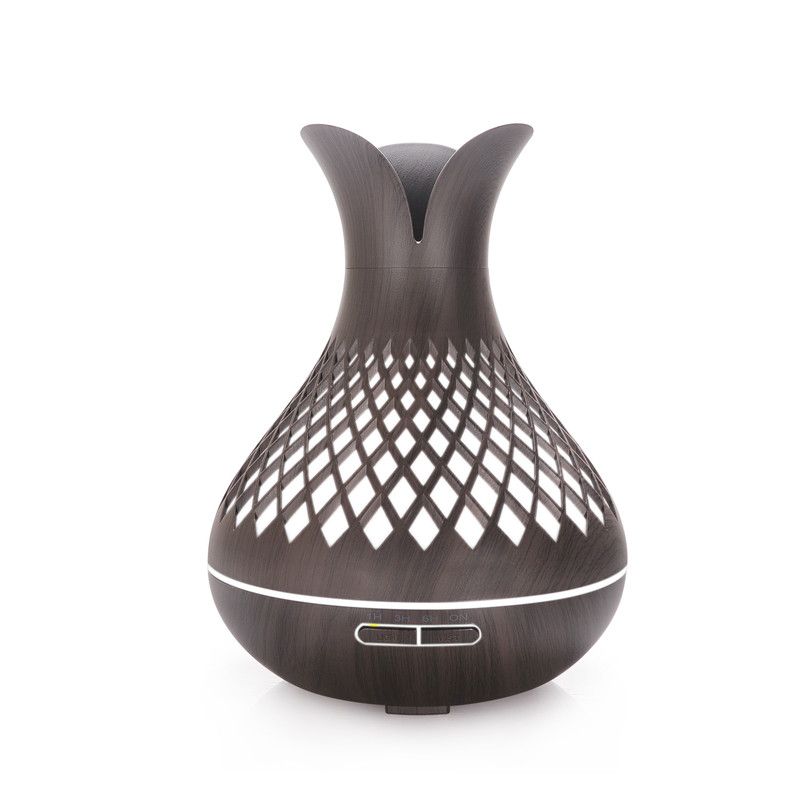 500ML Diamond Hollow Wood Grain Diffuser Humidifier, 7-Color LED Night Light, Remote Control, Timer, Continuous & Intermittent Mist - Dark Wood Hauptbild