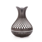 500ML Diamond Hollow Wood Grain Diffuser Humidifier, 7-Color LED Night Light, Remote Control, Timer, Continuous & Intermittent Mist - Dark Wood