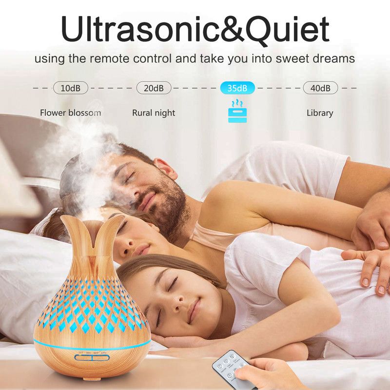 500ML Diamond Hollow Wood Grain Diffuser Humidifier, 7-Color LED Night Light, Remote Control, Timer, Continuous & Intermittent Mist - Dark Wood