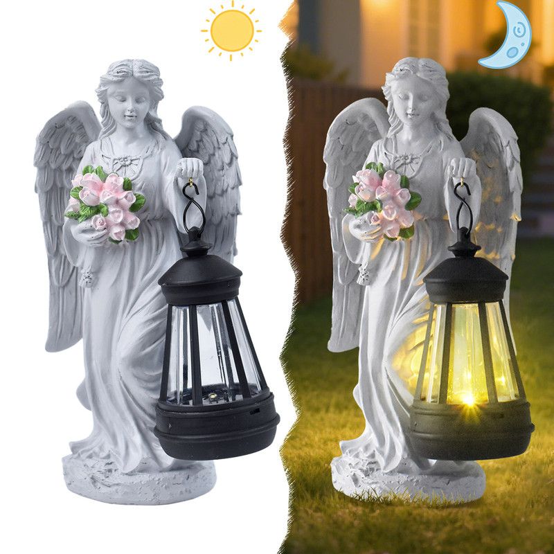 Solar-Powered Angel Lantern Outdoor Light, Resin Waterproof Garden Decorative Light, Walkway and Lawn Mood Light, Garden Statue Ornament for Ambiance