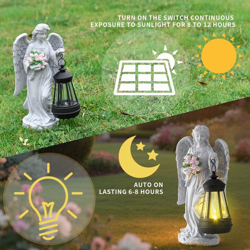 Solar-Powered Angel Lantern Outdoor Light, Resin Waterproof Garden Decorative Light, Walkway and Lawn Mood Light, Garden Statue Ornament for Ambiance