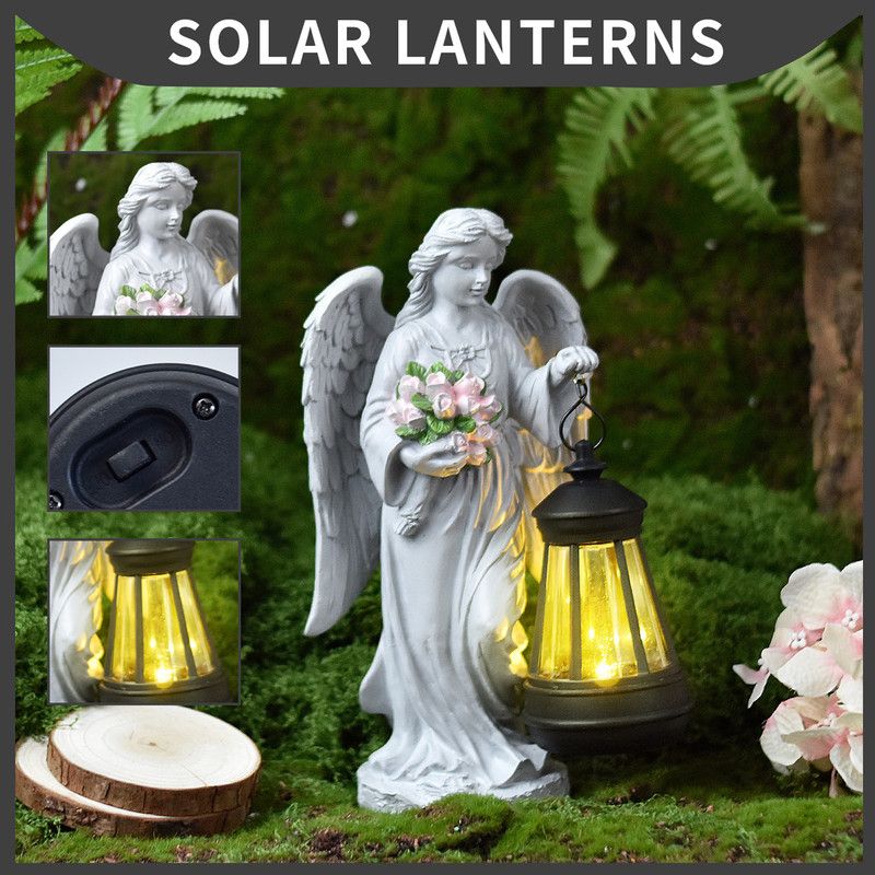 Solar-Powered Angel Lantern Outdoor Light, Resin Waterproof Garden Decorative Light, Walkway and Lawn Mood Light, Garden Statue Ornament for Ambiance