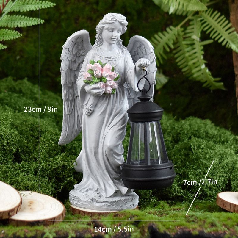 Solar-Powered Angel Lantern Outdoor Light, Resin Waterproof Garden Decorative Light, Walkway and Lawn Mood Light, Garden Statue Ornament for Ambiance