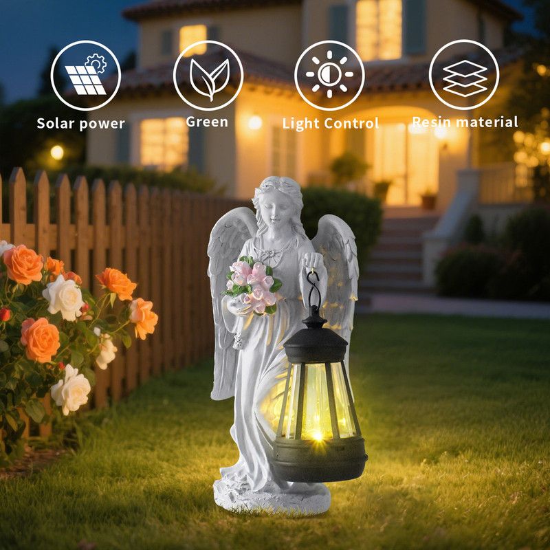 Solar-Powered Angel Lantern Outdoor Light, Resin Waterproof Garden Decorative Light, Walkway and Lawn Mood Light, Garden Statue Ornament for Ambiance