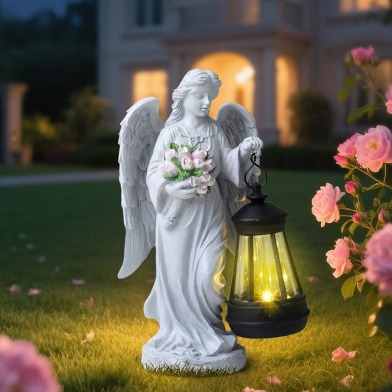 Solar-Powered Angel Lantern Outdoor Light, Resin Waterproof Garden Decorative Light, Walkway and Lawn Mood Light, Garden Statue Ornament for Ambiance