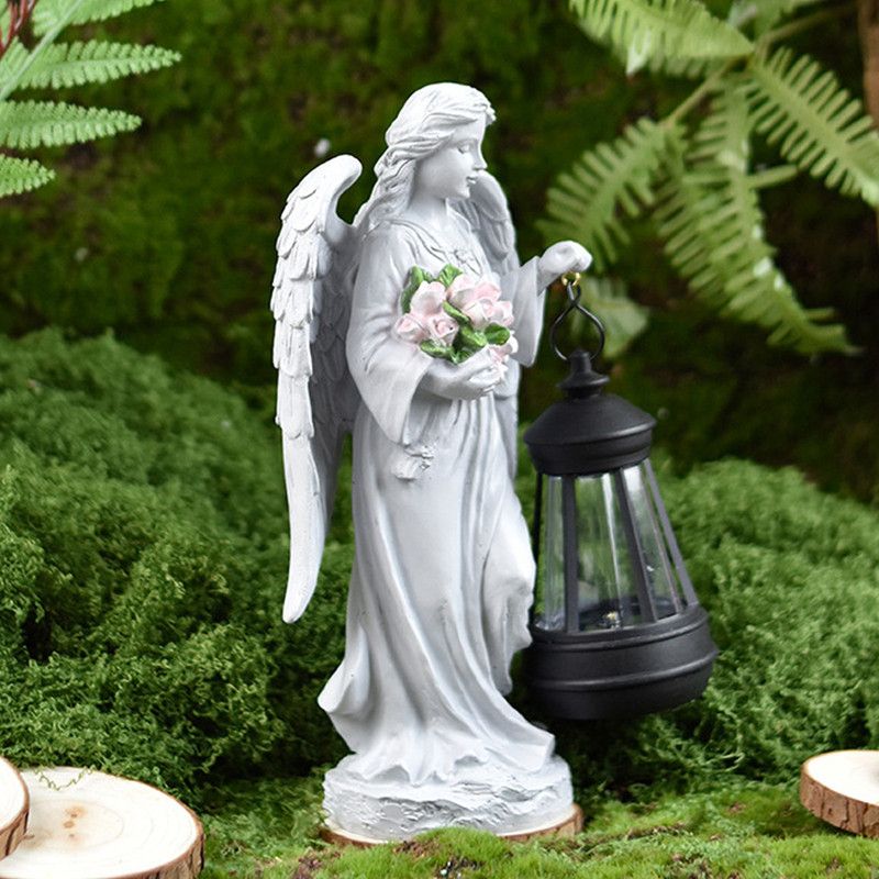 Solar-Powered Angel Lantern Outdoor Light, Resin Waterproof Garden Decorative Light, Walkway and Lawn Mood Light, Garden Statue Ornament for Ambiance