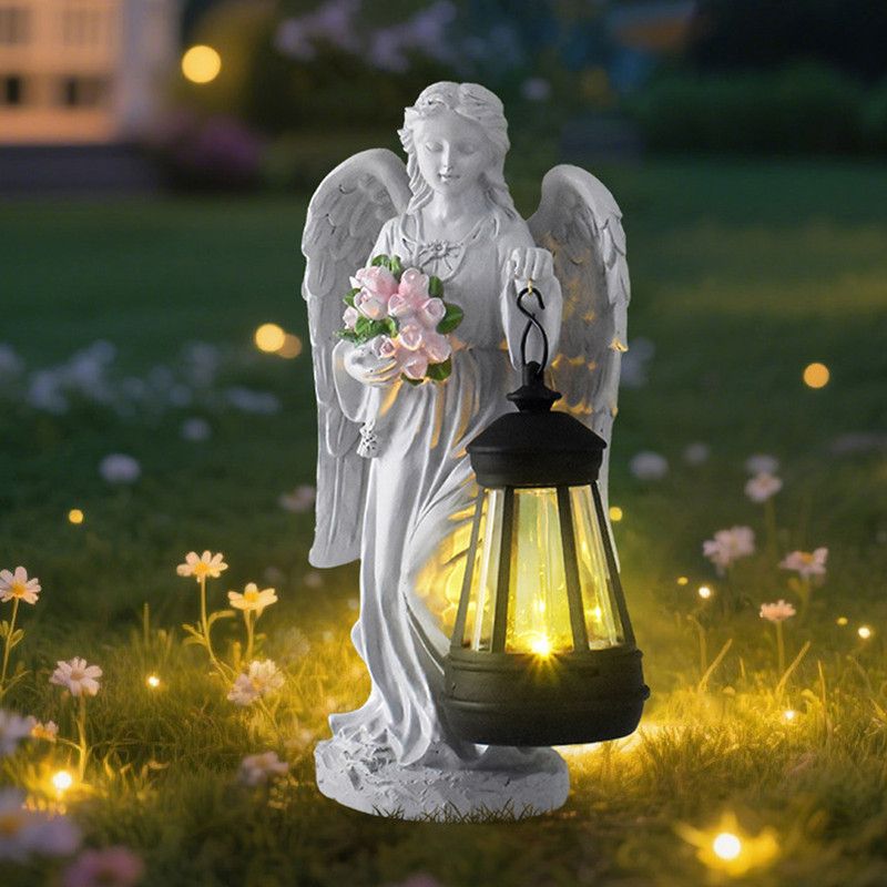 Solar-Powered Angel Lantern Outdoor Light, Resin Waterproof Garden Decorative Light, Walkway and Lawn Mood Light, Garden Statue Ornament for Ambiance